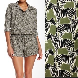 Splendid Zebra print Safari shirt button romper